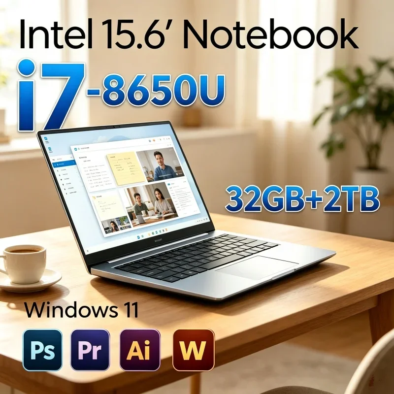 15.6 Inch Laptop Pc Windows 11 Intel I7-8650U 32GB RAM 2TB 5000mAh 120Hz Refresh Battery Powerful For Daily Business Tasks