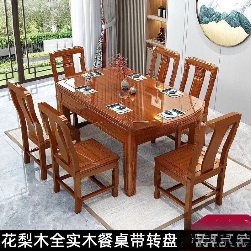 Zestaw stół i krzesła z litego drewna, rozkładany, chiński, składany, do małego mieszkania, kwadratowy i okrągły stół do jadalni.