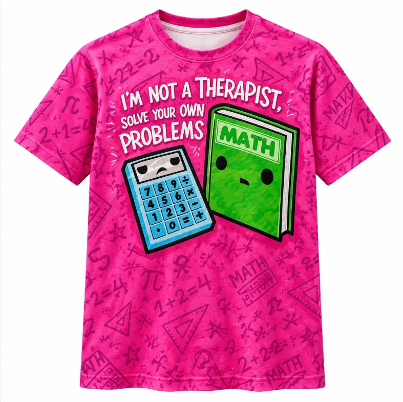 Funny Math Cartoon Graphic T-Shirt Unisex Men Women Kawaii Calculator Book Print Short Sleeve Tee Daily Streetwear Casual Top