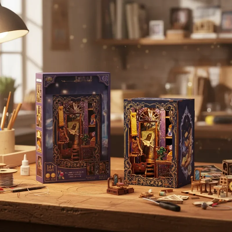 مكعبات بناء مشهد الشارع العمارية الخشبية، وكالة السفر العقلية، نموذج سطح المكتب، هدايا عيد الميلاد والهالوين للأطفال