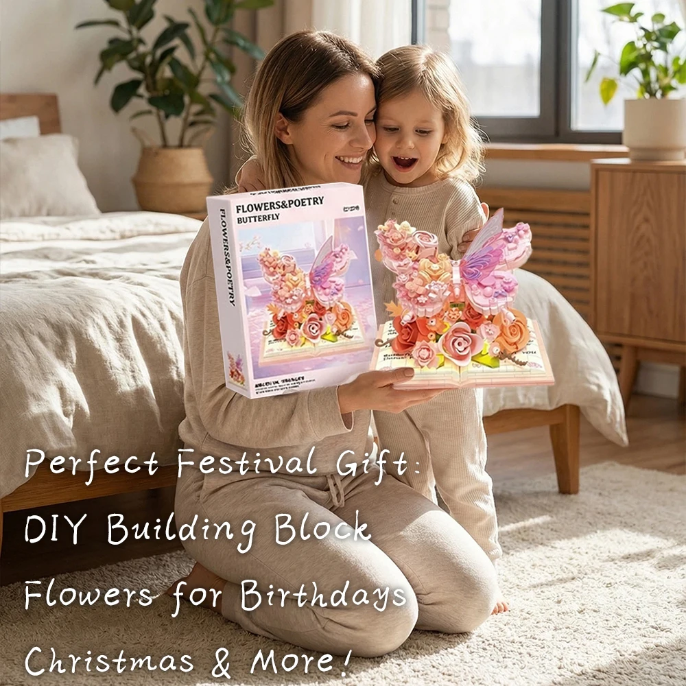 Nuevo libro de rompecabezas 3D, modelo de ramo de mariposas, conjunto romántico DIY, regalo de cumpleaños para niñas, niños, 850 Uds., dispositivo de iluminación, bloques de construcción