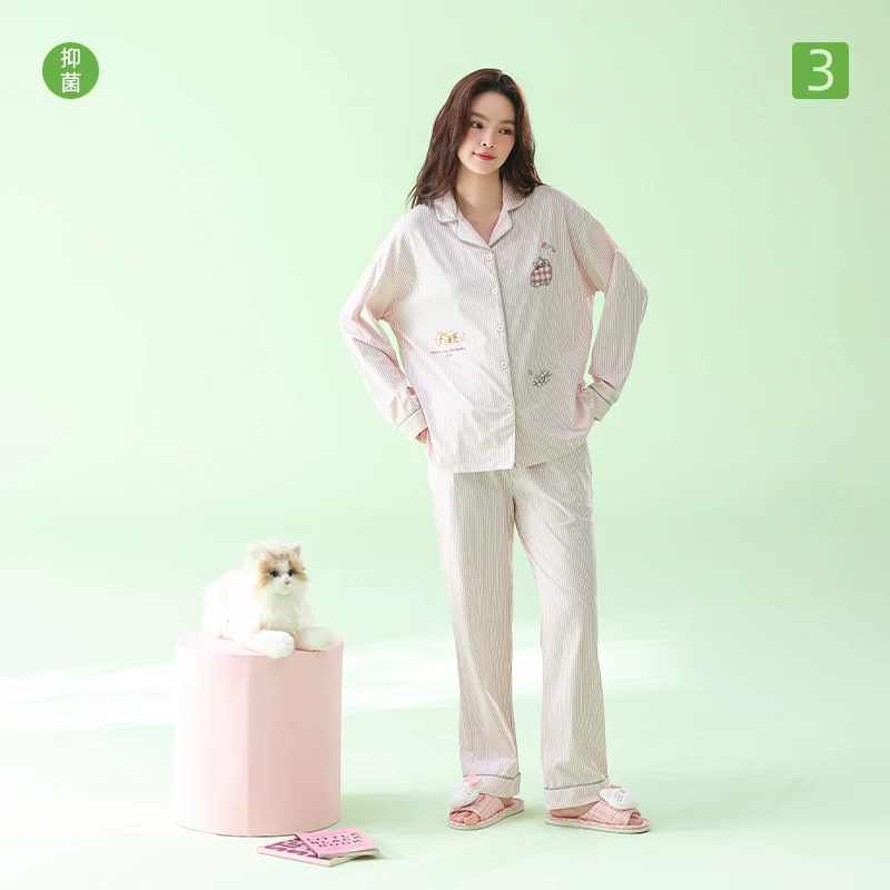 

Big Size M-2XL Spring and Autumn Women Pajamas Set Knited Cotton Pyjamas Female Long Sleeve Plaid Sleepwear