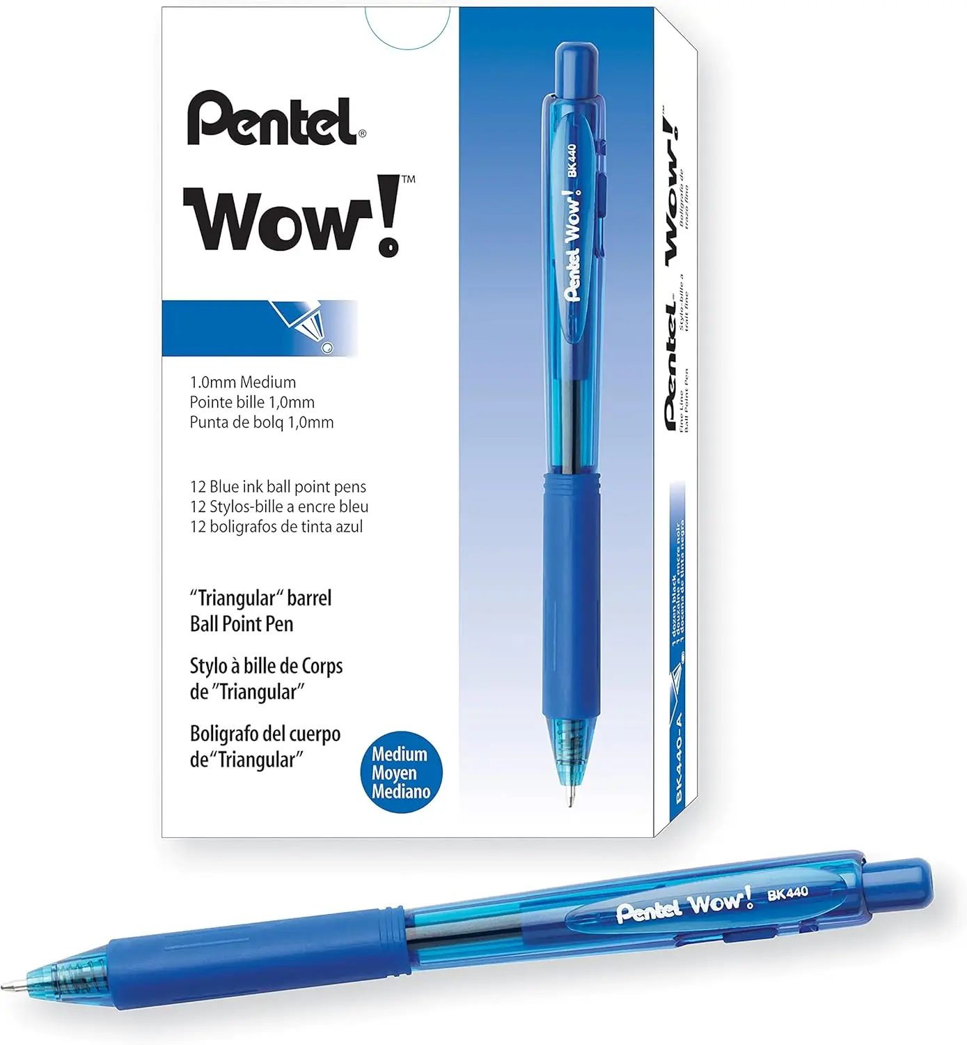 

Retractable Ballpoint Pen, 1.0mm Medium Blue Ink, Pack of 12, Smooth Writing, Triangular Grip