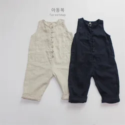 Children Clothing Kids Jumpsuit Linen Overalls Loose Sleeveless Rompers Solid Color Casual Simple Kids Clothes