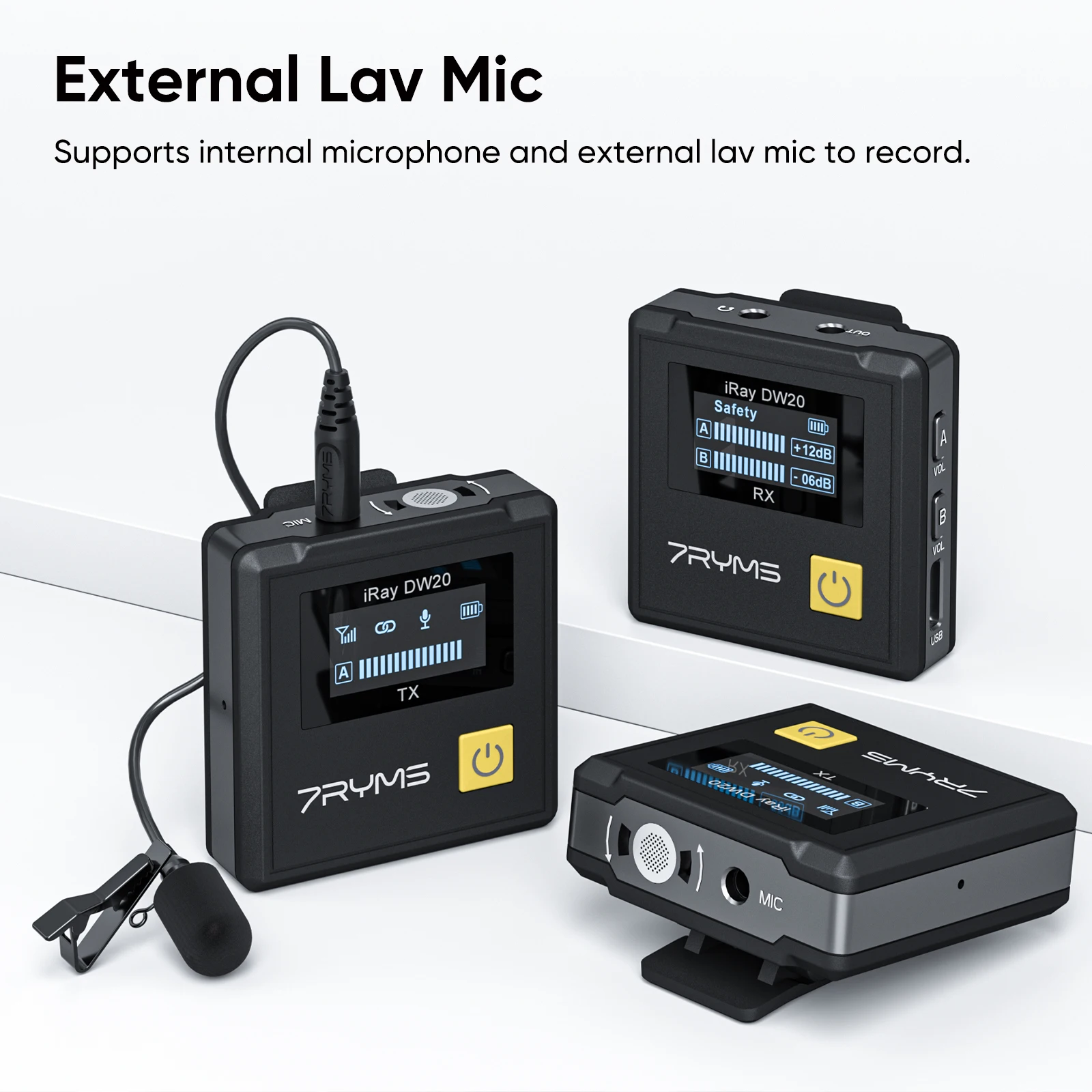 Microfone lapela sem fio 7ryms iray dw20 2.4g para câmera telefone entrevista vídeo youtube streaming ao vivo tiktok microfone de lapela sem fio para celular