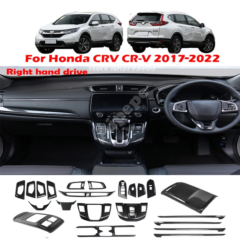 

Аксессуары для интерьера Honda CRV CR-V 2017-2022 (правый руль): ручки дверей, переключатели стеклоподъемников, рычаги переключения передач, воздуховоды, рамка панели рулевого колеса.