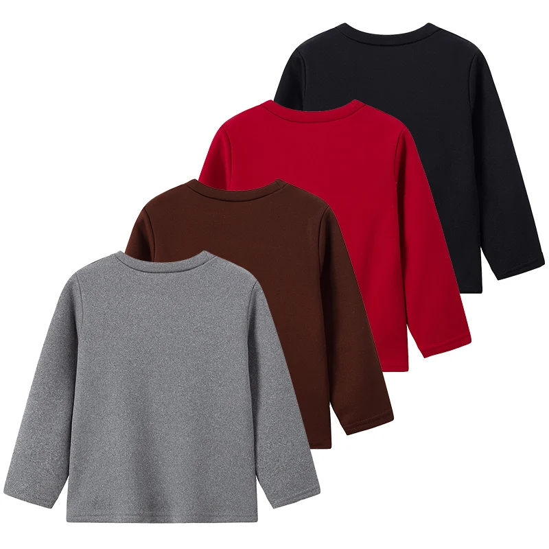 Autumn And Winter Children\'s Solid Color KING Letter Plus Velvet Long-sleeved Shirt Boy Casual Joker Thick Sweater Girl Sports T