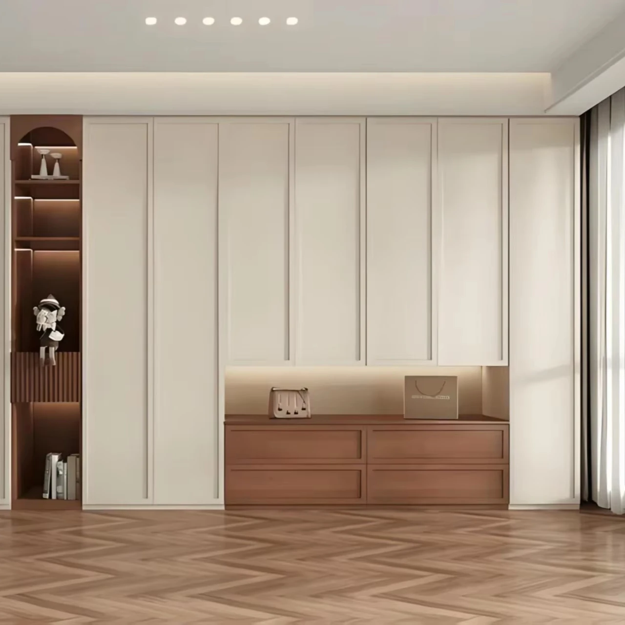 

$%New Style Storage Wardrobe Cabinet Wardrobe Handles Long Solid Wood Bedroom Drawers Single Door Wardrobe with Mirror