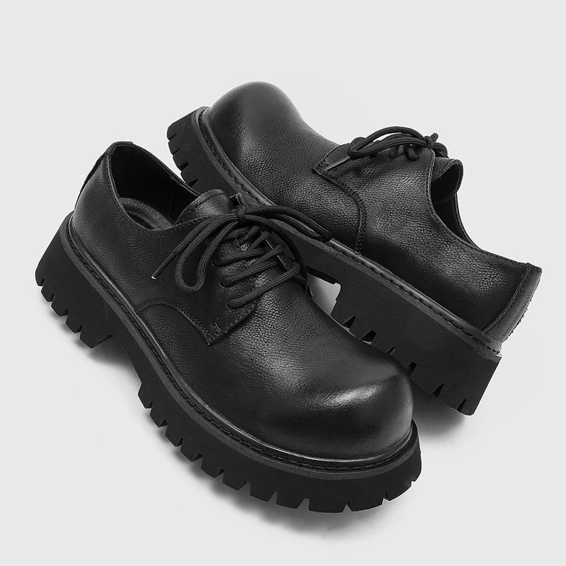 Men Thick Soled Big Head Business Workwear Casual Shoes Lychee Patterned Round Toe Wedding Derby Shoes