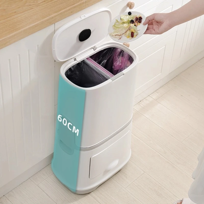 

‌ Японский мусорный бак с двумя отделениями — крышка с кнопкой, большая вместимость для кухни/ванной комнаты, бесконтактный мусорный бак