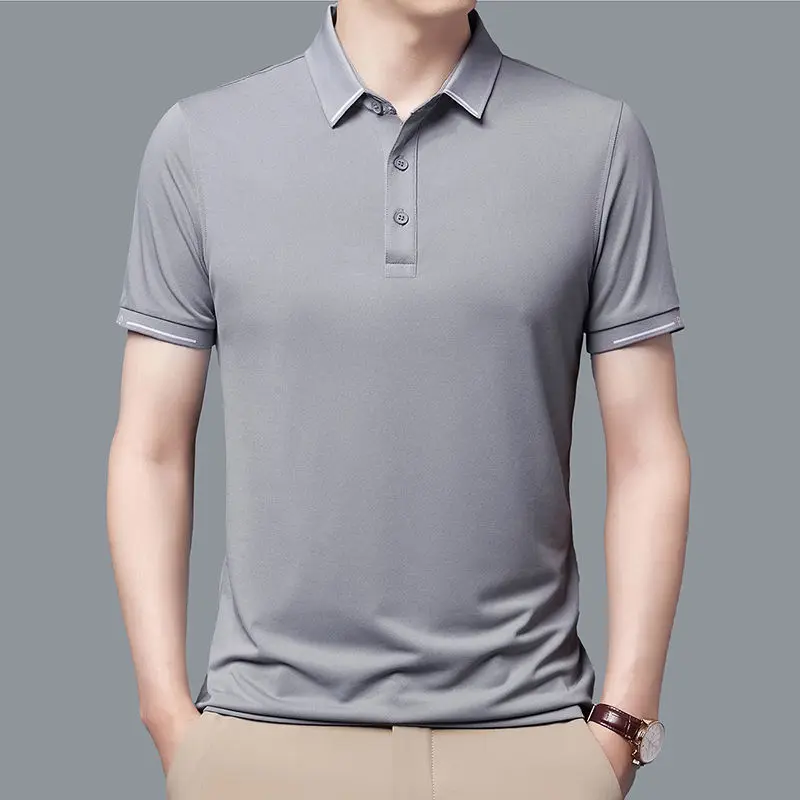 Fashion Men Short Sleeve Solid Polo Shirts Summer New Quick Dry Breathable Male Clothes Business Daily Casual Lapel Loose Tops