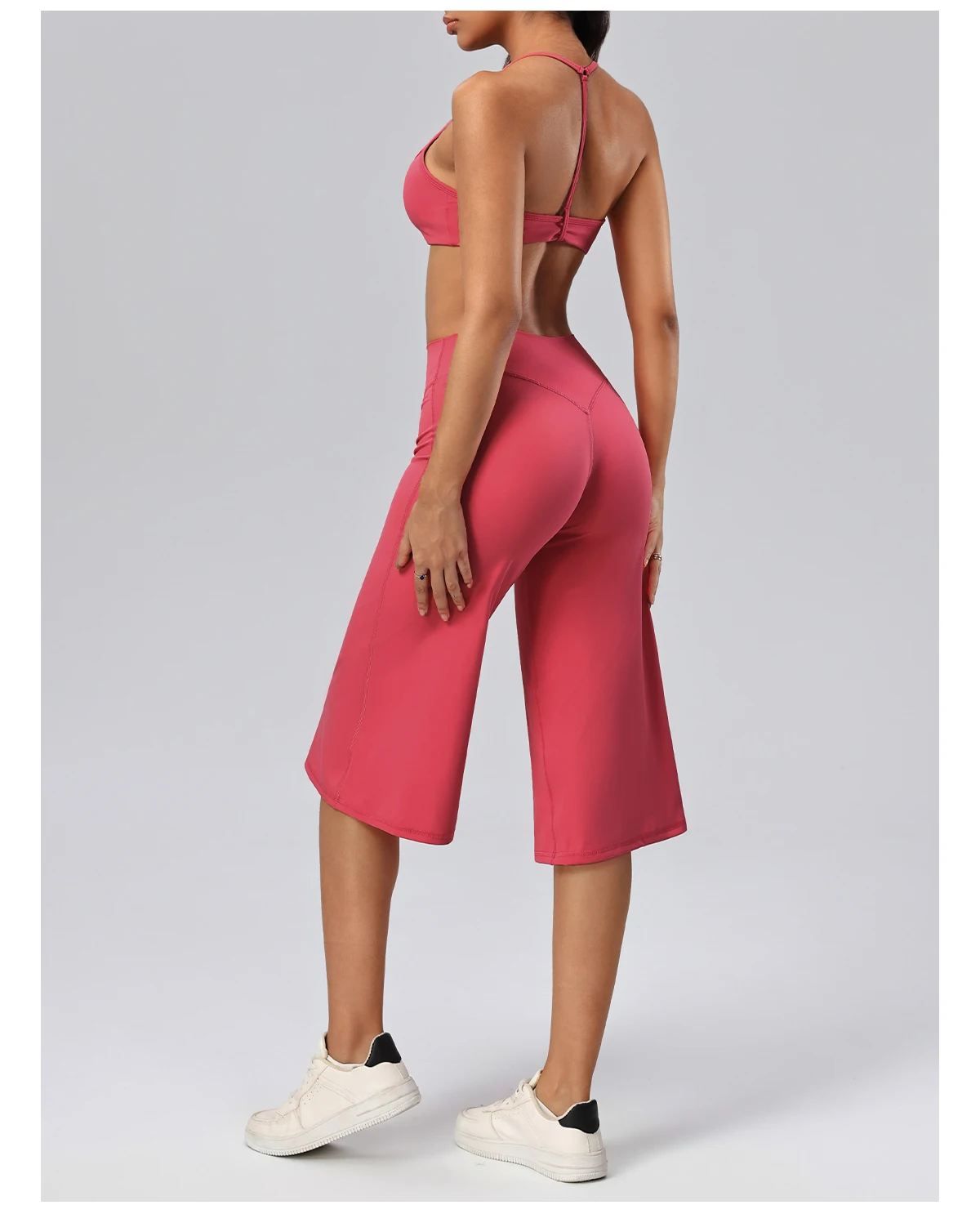 Hearuisavy Damen 2-teiliges Fitness-Set: Hochtaillierte Yoga-Caprihose mit weitem Bein, Push-Up-Sport-BH, schnelltrocknender Tennisrock für das Fitnessstudio. – Detail 21