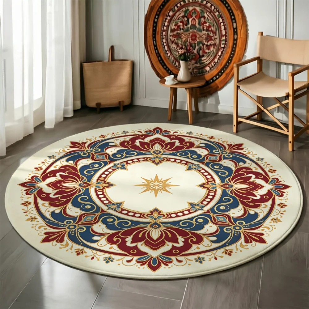 Blue Waterfall Vortex Landscape Round Area Rug Natural Rock Cliff Water Scene Pattern Floor Mat Carpet for Bedroom Home Decor