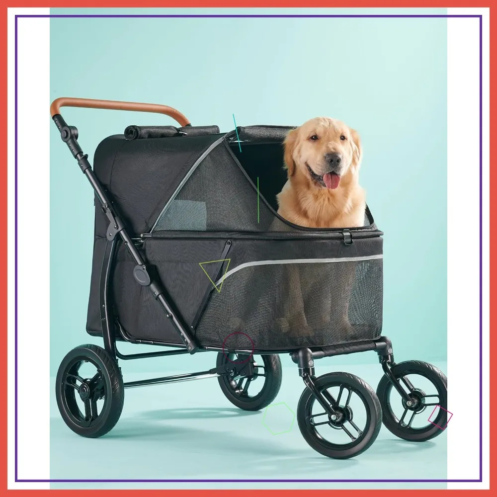

Pet Stroller for Large Dogs up to 110lbs, All-Terrain with Adjustable Handle & Mesh Windows, 1680D Oxford Fiber