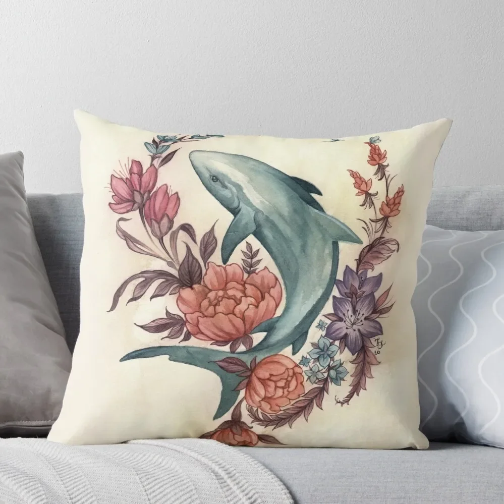 

Floral Shark Throw Pillow Sofas Covers Pillow Cover Rectangular Cushion Cover