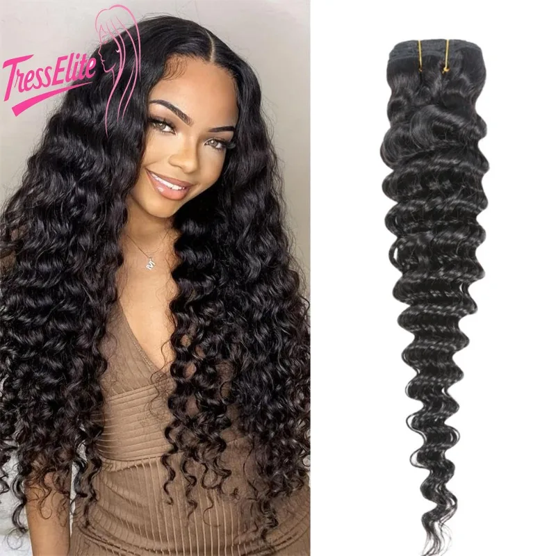 

Premium Deep Wave Natural Color Human Hair Weaving Bundle/1PC 8-32 Inch Double Weft Hair Extensions Soft Smooth Full and Thick