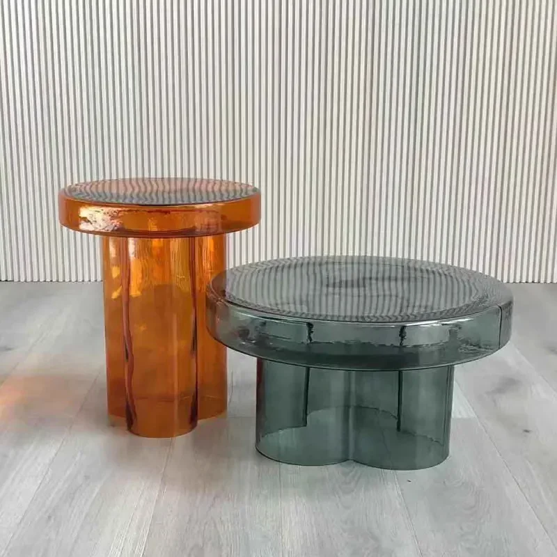 Transparent Glass Coffee Table Modern Luxury Tea TablesRound Bedside Cabinet Nordic Home Furniture Petal Edge Table Storage Desk