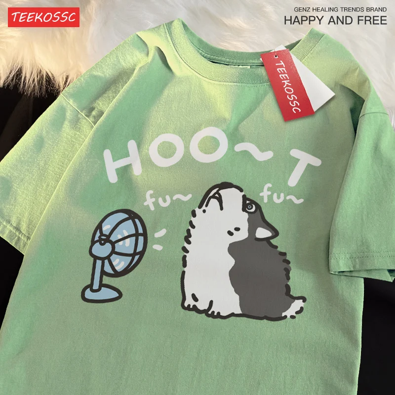 Husky Blower Fan Fun Cartoonprint Męska koszulka Cartoon Street T Shirt Popularne koszulki sportowe Hip Hop Bawełna z krótkim rękawem
