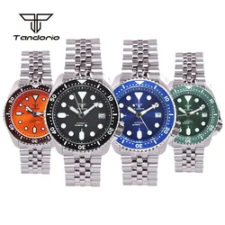 Tandorio NH35A 41mm 200m Automatic Diving Men Wristwatch Steel Bracelet Black/Blue/Green Dial Luminous Sapphire Glass Auto Date