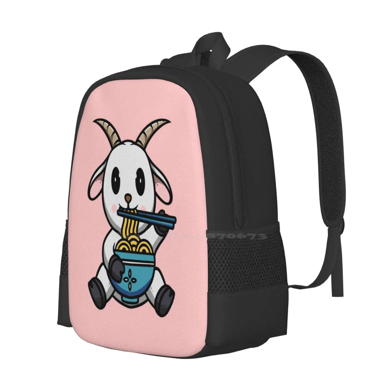 Cute Goat Eating Ramen Hot Sale Schoolbag Backpack Fashion Bags Illustration Design Cute Design Cute Logo Meme Logo Cute Animal