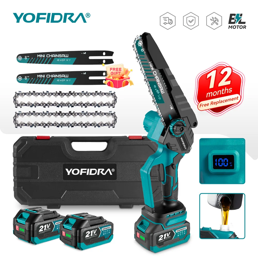 YOFIDRA, motosega elettrica a batteria senza fili da 8 pollici, ideale per lavori di falegnameria, potatura e taglio in giardino, utensile elettrico compatibile con batteria Makita 21V.