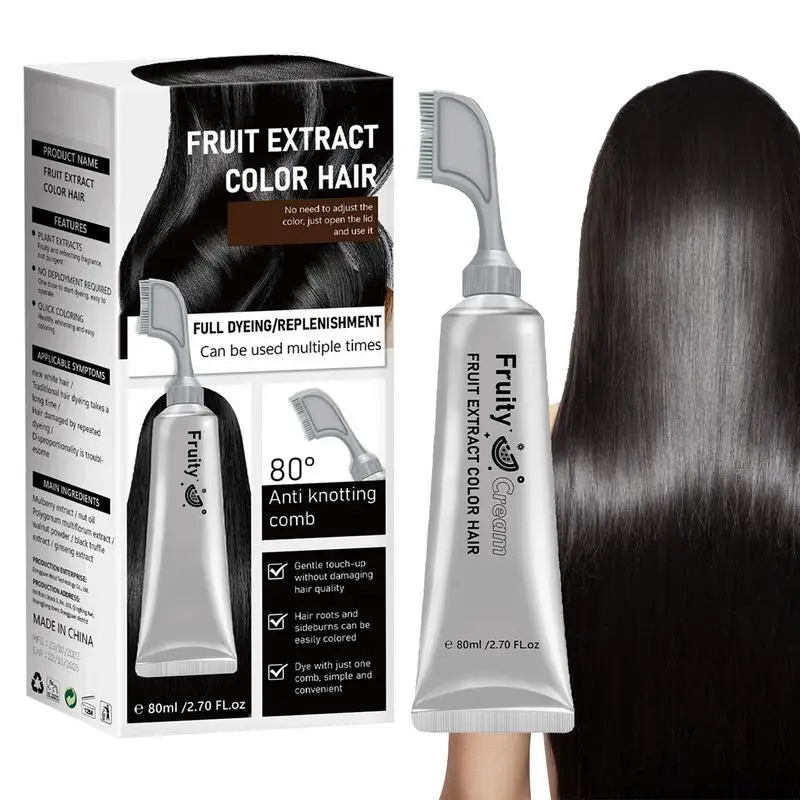 

80ml Black Hair Dye Cream Natural Plant Fruit Hair Dye Cream Essence Hair Dyeing Black Hair Dye Fruit Cream Easy Long-lasting