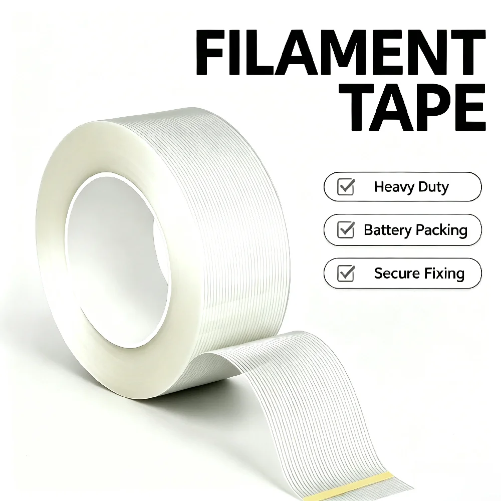 10-70mm 20M Striped Fiberglass Filament Tape Hot Melt High Viscosity Tear Resistant For Battery Model Heavy Cargo Packing