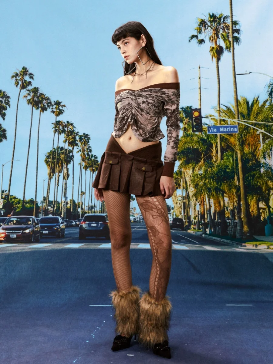 

Fuguen HuKim Classic Fit Printed Knitted Spliced Slimming Top Original Design Mermaid Sle Long Sve ort Length Sweater