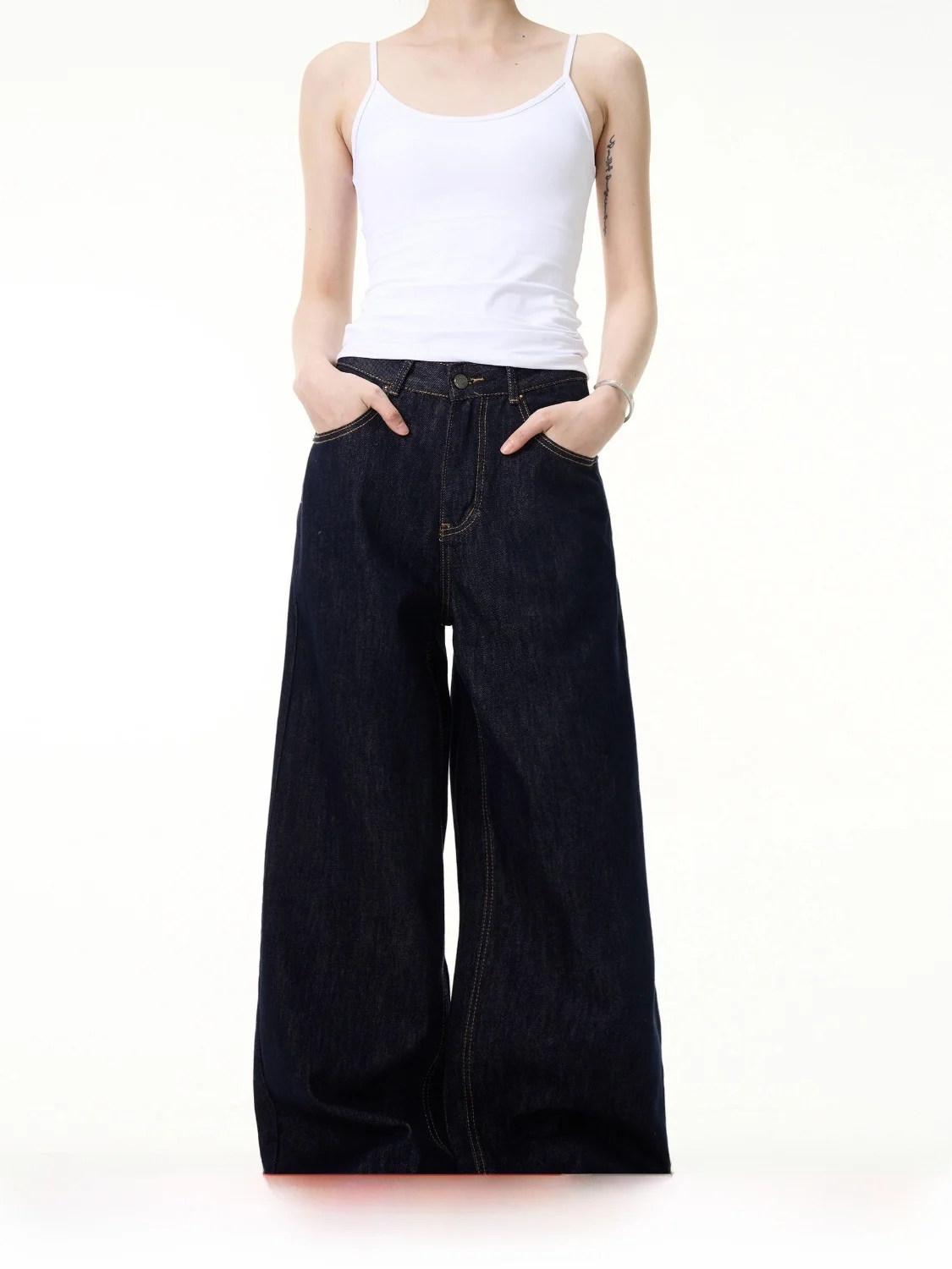

MADWITCH American Simple Blue Straight Leg Jeans Unisex Basic Loose Cleanfit Wide Leg Pants Cotton mid Waist Zipper Fly