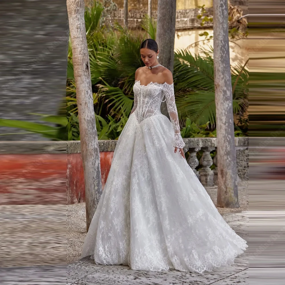 

Off The Shoulder Women Wedding Dresses Sexy Lace Long Sleeves Bridal Gowns Engagement Banquet Vestidos De Noche Customized 2026