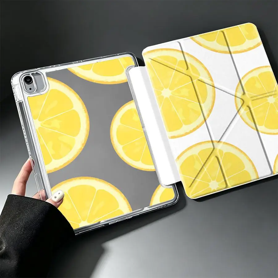 With Pen Slot Cover Tablet Case For iPad Mini 7 6 5 Air 8 M2 M3 3 Pro 13 2025 2026 11th 9th 10th Gen 12th Lovely Lemon Pattern