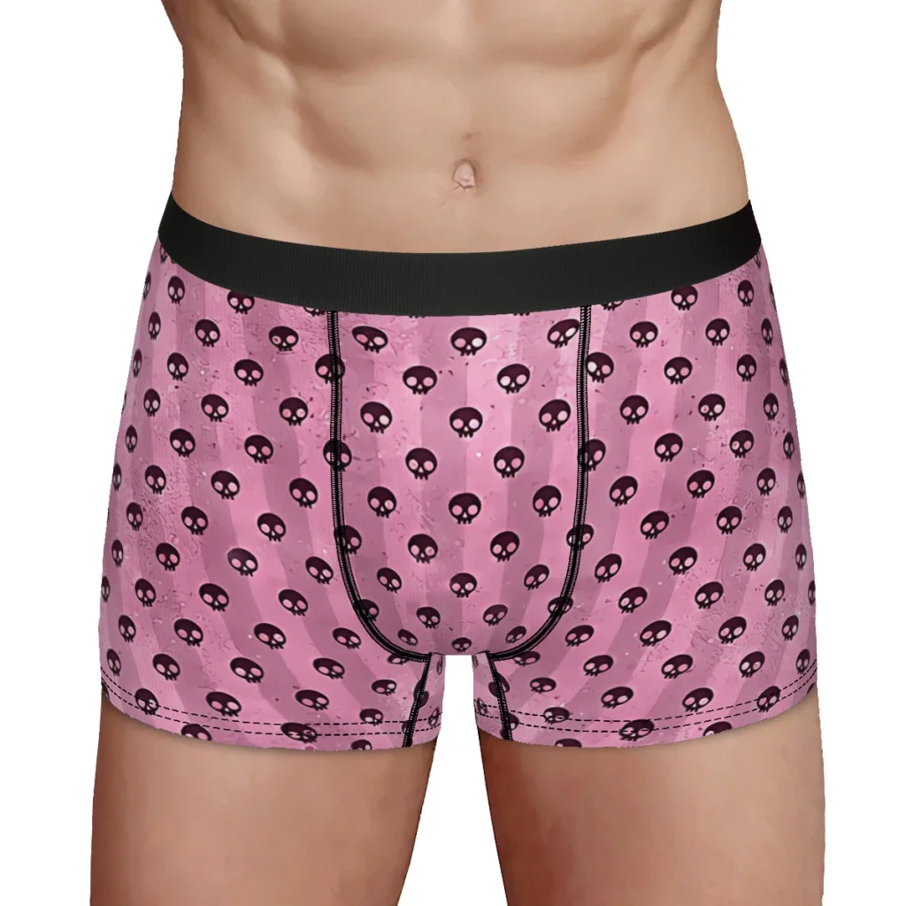 Pink Stripes Skull Pattern Alien UFO Pattern Underpants Breathbale Panties Male Underwear Ventilate Shorts Boxer Briefs