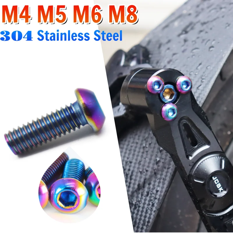 Beicai M4 M5 M6 M8 Colourful Round Button Hexagon Screw SUS304 Stainless Steel Burning Rainbow Color Motorcycle Bike Screws