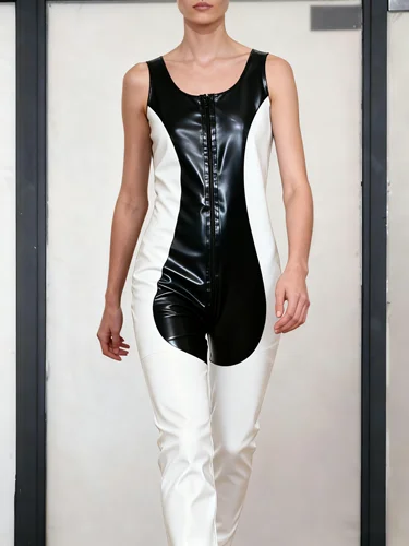 100% ラテックスキャットスーツクラブゴム仮面舞踏会コスプレ制服パーティーボディスーツスーツユニークなハロウィンノースリーブ