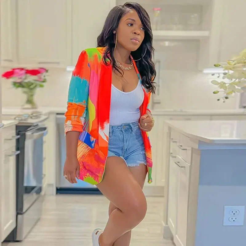 

Streetwear Tie Dye Print Blazer Coat for Women Jacket 2025 Elegant Blazers Ladies Outerwear Tops African Clothing