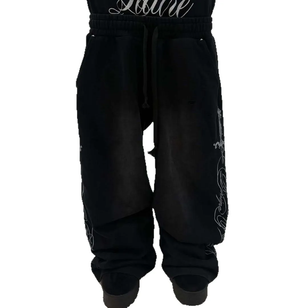 กางเกงขายาวทรงตรงสไตล์วินเทจอเมริกันยุค Y2K สำหรับผู้หญิง มีเชือกผูกเอว ทรงหลวมใส่สบาย เหมาะกับทุกโอกาส