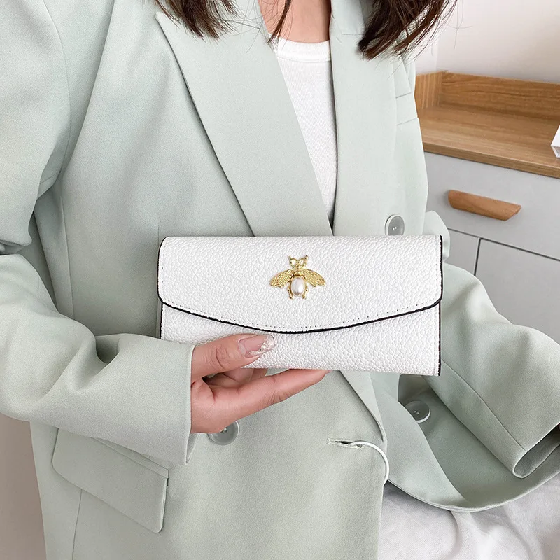 Cartera elegante para mujer con patrón de abejorro y diseño delgado, perfecta para uso diario