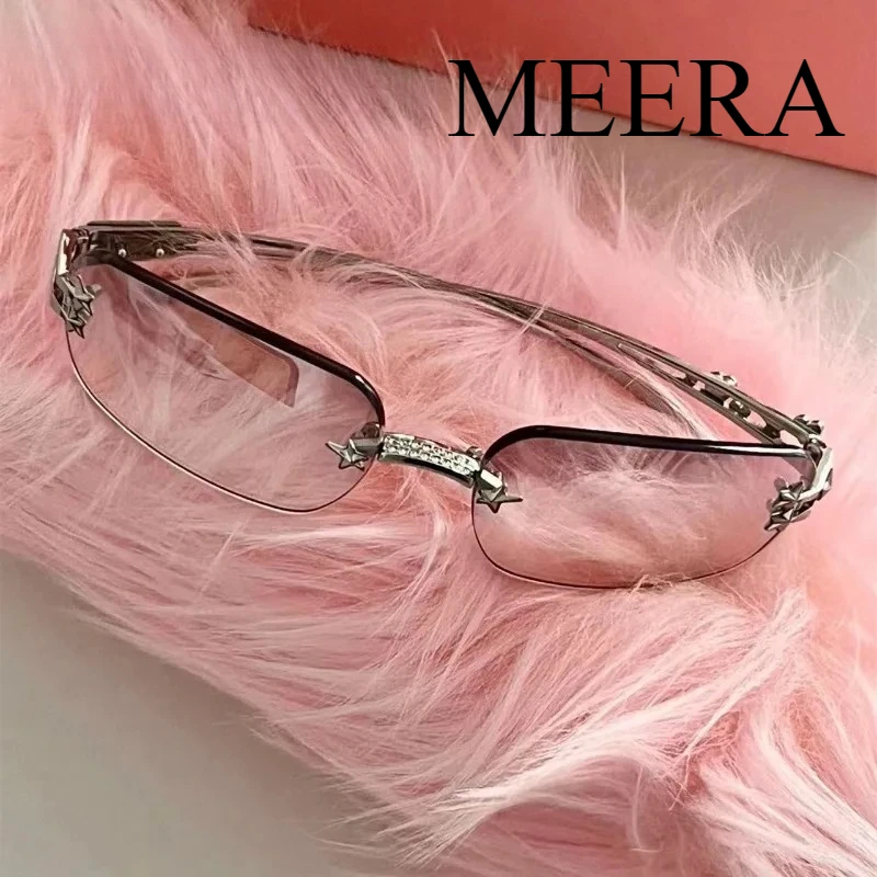 

Korea Luxury Gm Square Rimless Glasses Trend Metal High-grade Men's and Women's Sunglasses Street Shot Sunglasses with Accessory