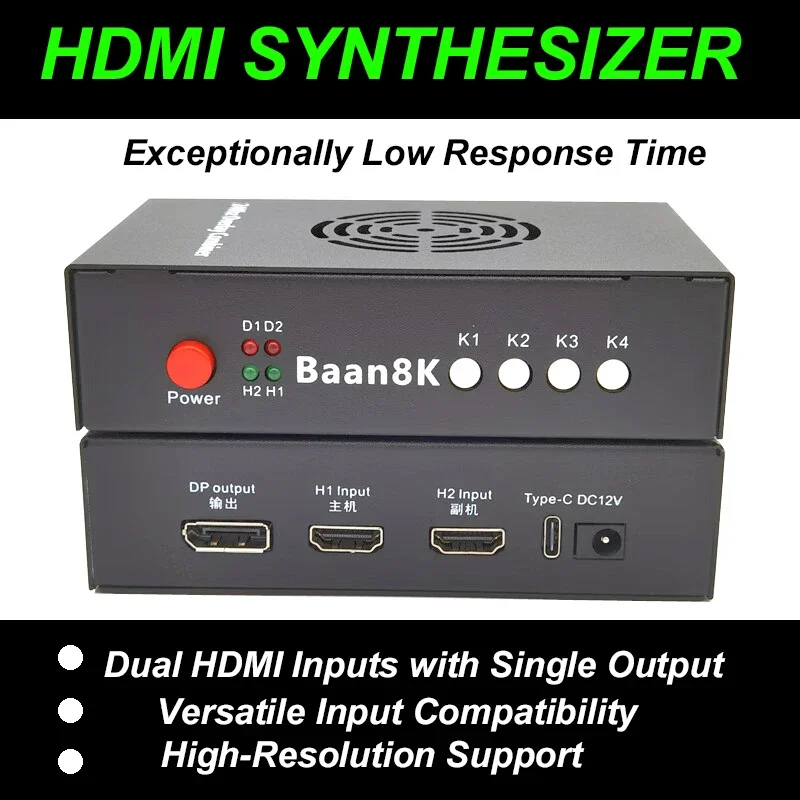 

HDMI Synthesizer, HD 240Hz, 2 Input OVERLAYED INTO 1 Output, FUSER,