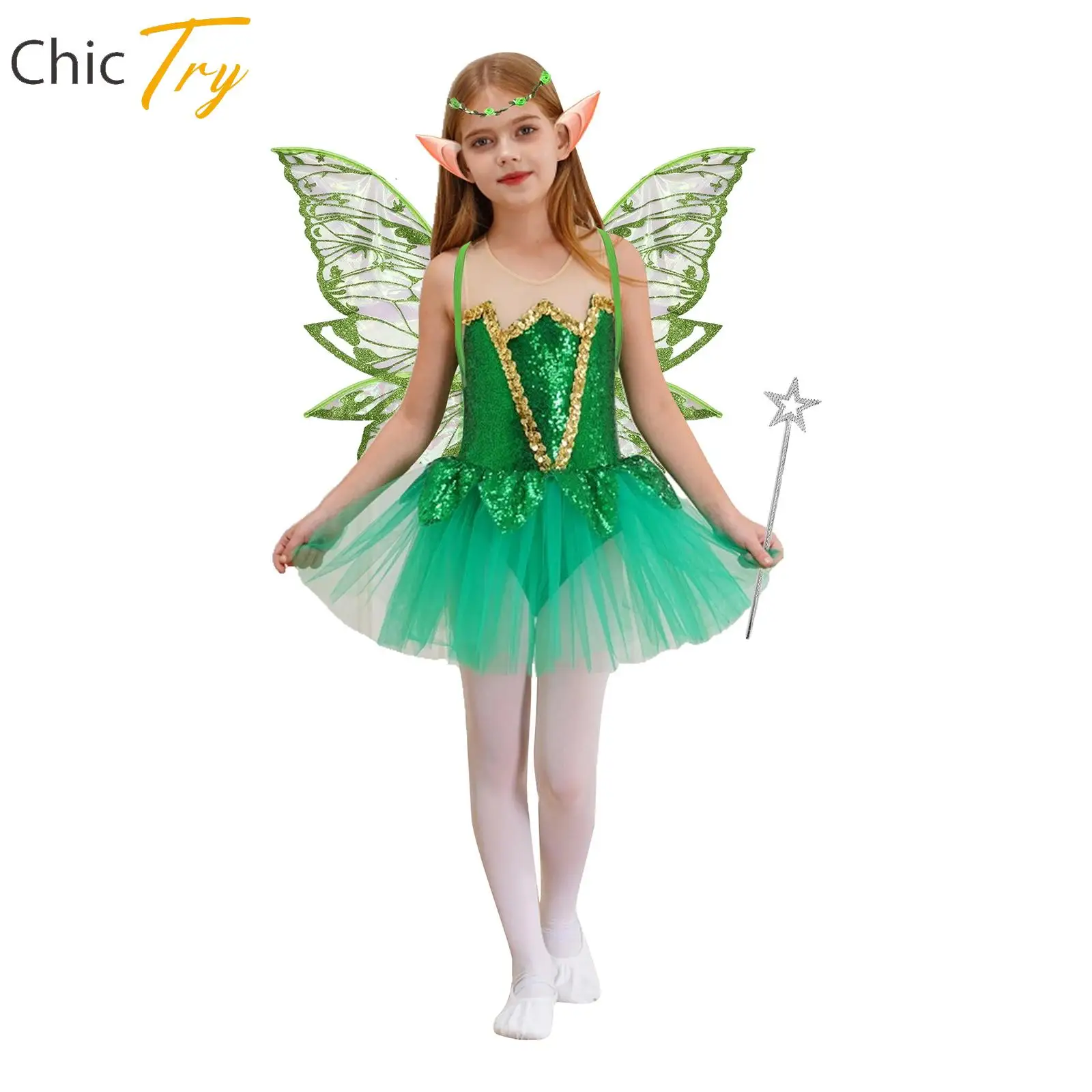 

Halloween Butterfly Fairy Elf Cosplay Costumes for Girls Sleeveless Tutu Dance Dress And Accessories Set Carnival Party Dress Up