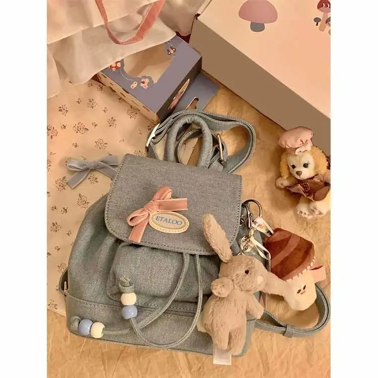 JIAERDI Vintage Mini Backpack Women Retro Denim Patchwork Chic Casual Backpacks Female Harajuku Sweet Cute Mochila Aesthetic