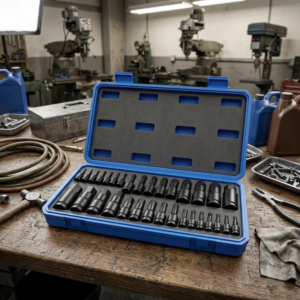 32-Piece Hex Wrench Kit with Socket Bits and Drivers for Workshop Use Designed for Reliable Torque Transfer and Control