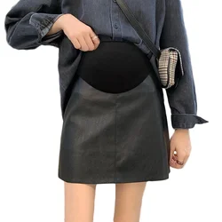 Pleated PU Maternity Skirts 2024 Autumn Winter Elegant A Line Slim Bottoms Clothes for Pregnant Women Fashion Hot Pregnancy