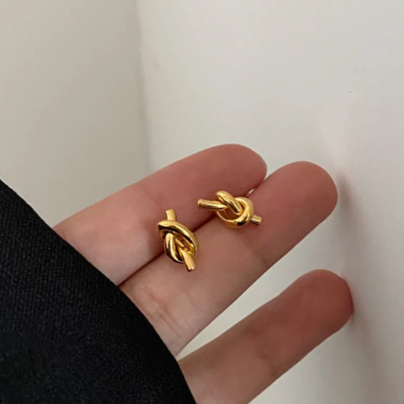 Stainless Steel Knot Stud Earrings For Women Girls Korean Fashion Gold Color Earring Wedding Jewelry Birthday Gift 2023 New In