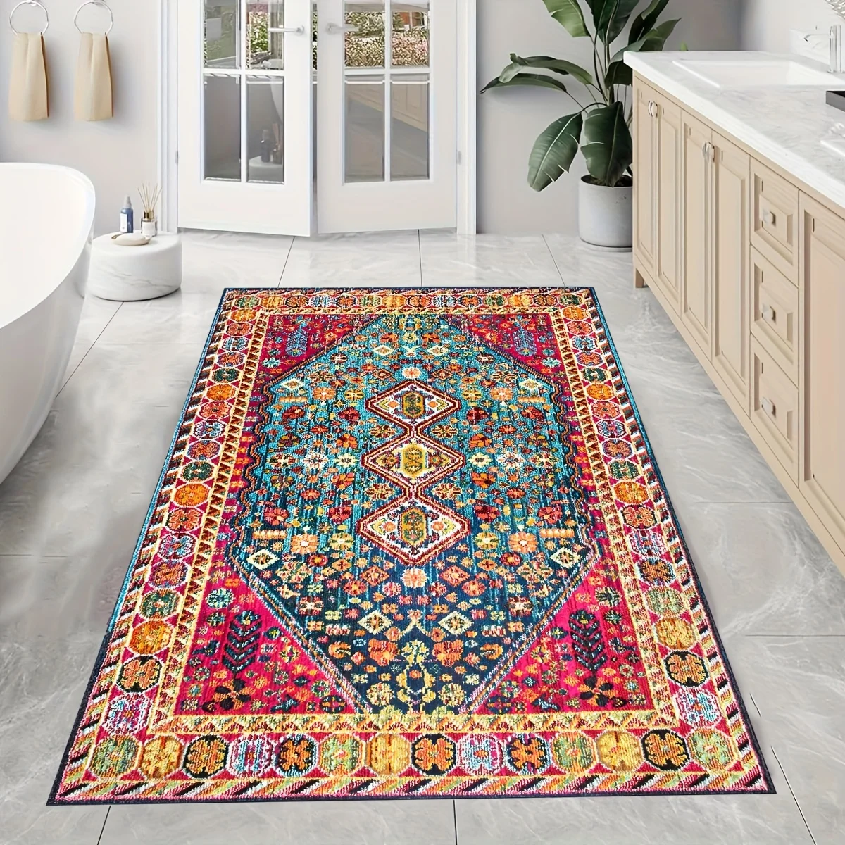 

Ultra-Soft Persian Print Area Rug - Non-Slip, Machine Washable for Living Room & Bedroom Decor,