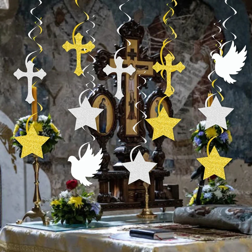 6 Stück/12 Stück Kreuz-Stern-Dekorationen für Taufe, Kommunion, Ostern, Hochzeit, Babyparty, Hängedekoration S – Detail 2