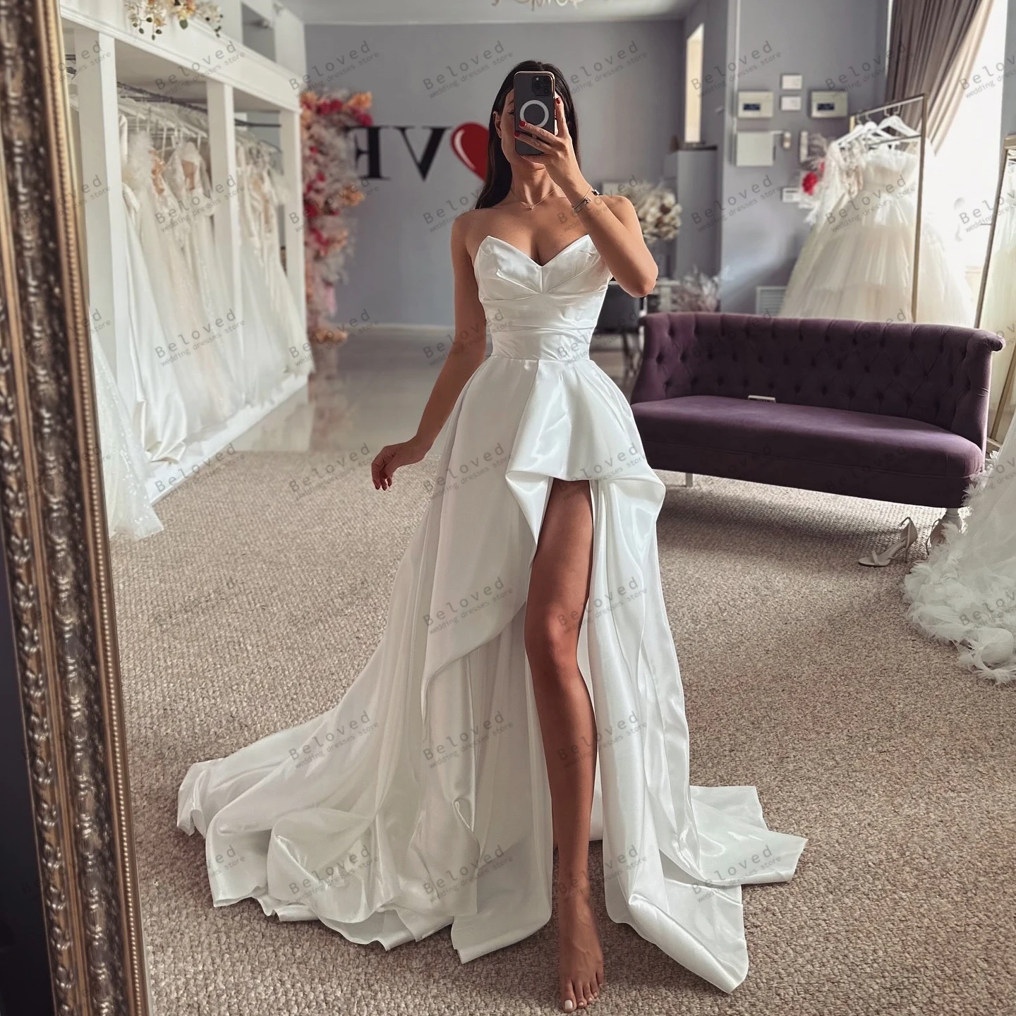 

Elegant Wedding Dresses Satin Bridal Gowns Sleeveless Backless Robes Sexy High Slit Charming Vestidos De Novia Customized 2025