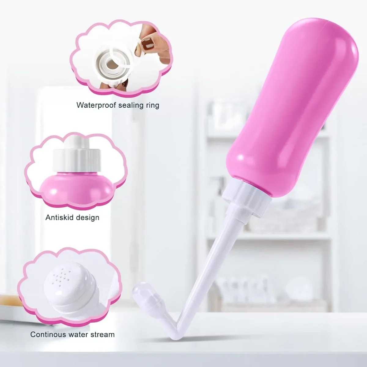 1PC Ladies Bidet Cleaning Tool, Portable Toilet Travel Large Capacity 450ml (15oz) Personal Toilet Handheld Toilet Pink