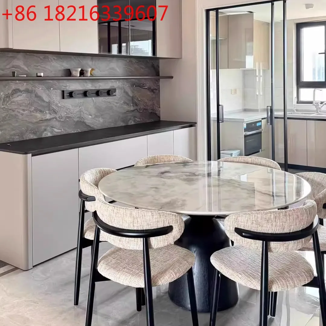 

Italian minimalist supercrystalline stone dining table and chair combination simple large flat small apartment round dining