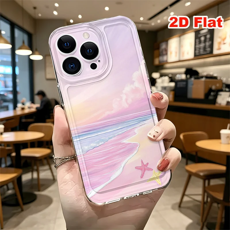 2D Flat Soft Silicone Phone Case For iPhone 17 Pro Max 16 18 Pro 13 11 15 14 Plus 12 17 16E 17Promax Shockproof Transparent Funda Cover
